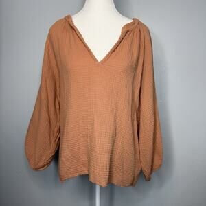 Nation LTD Gauze V-Neck Blouse Rust Orange 100% Cotton Women’s XL